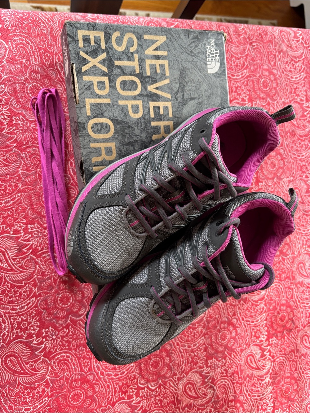 The North Face Gray and Pink Women's Trail Shoes EUC Super Clean size 7 w/box.